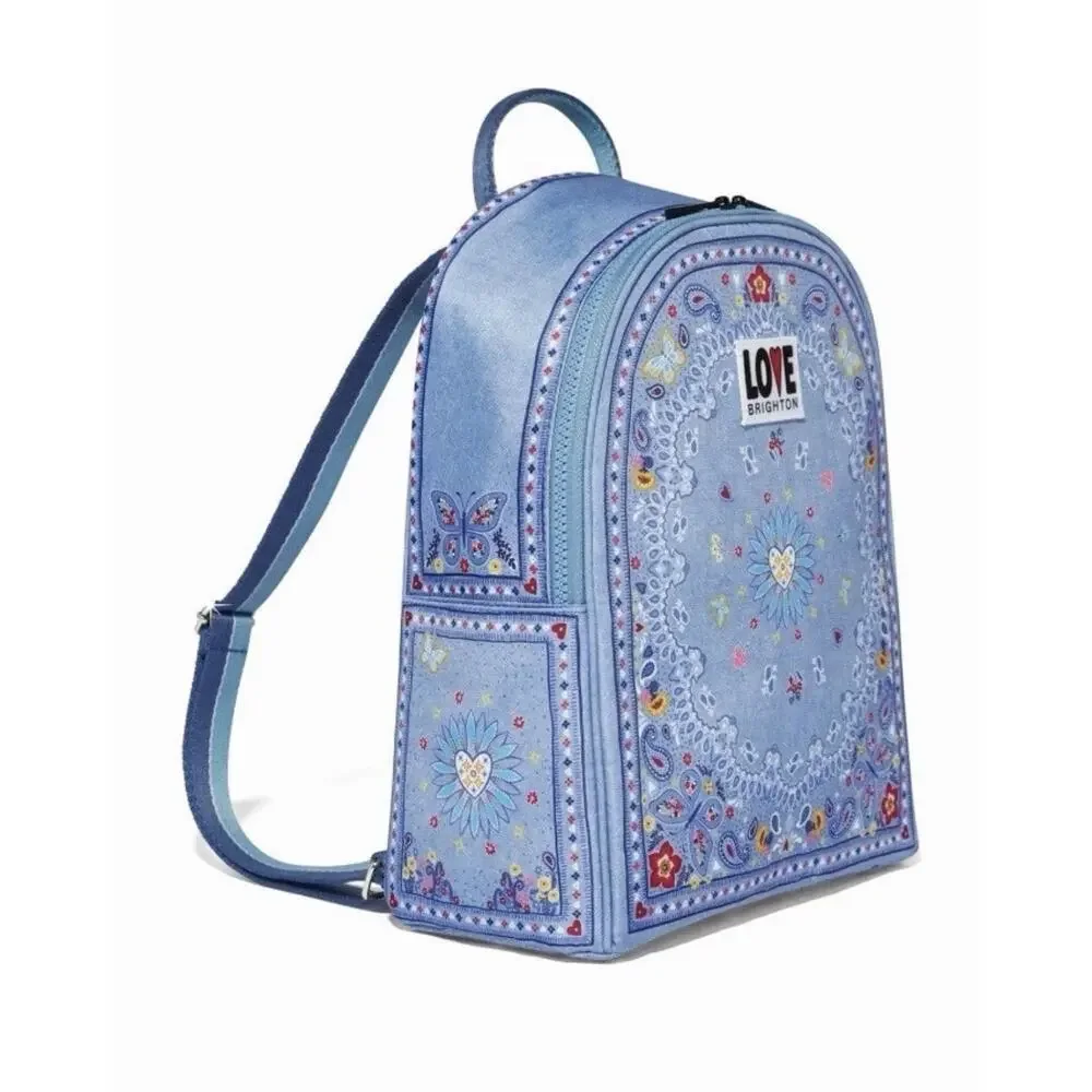 Brighton Backpack Womens Medium Blue Paisley Bandana Love Butterfly Print NWT